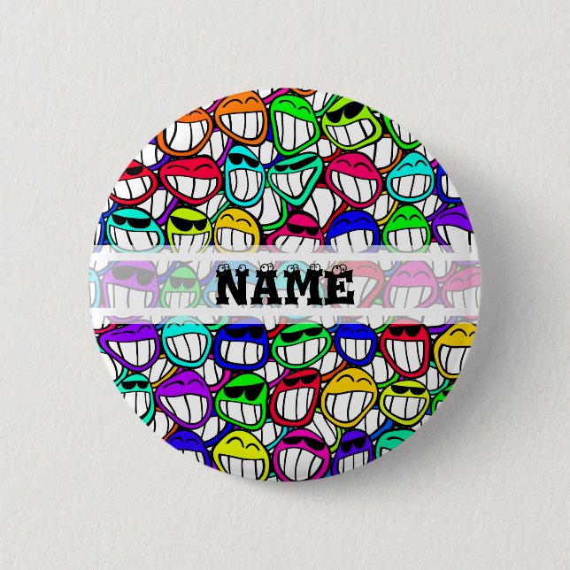 COOL SMILING FACES GROUP + your text Pinback Button (Front)