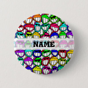 COOL SMILING FACES GROUP + your text Pinback Button