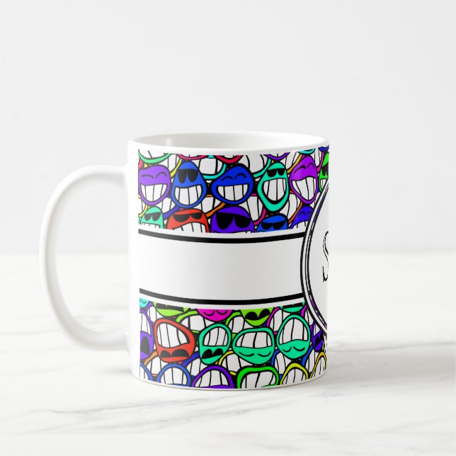 cool smiling faces + monogram coffee mug (Left)