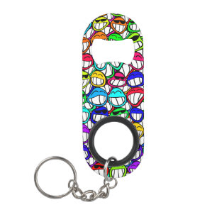 Cool Smiling Faces Pattern + your idea Keychain Bottle Opener