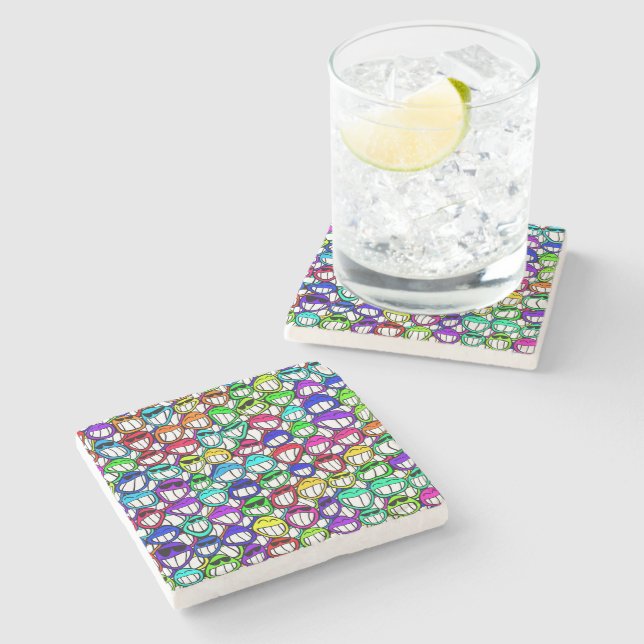 Cool Smiling Faces Pattern + your idea Stone Coaster (Side)