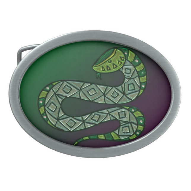 Cool Snake Metallized Tribal Art Belt Buckle (Front)