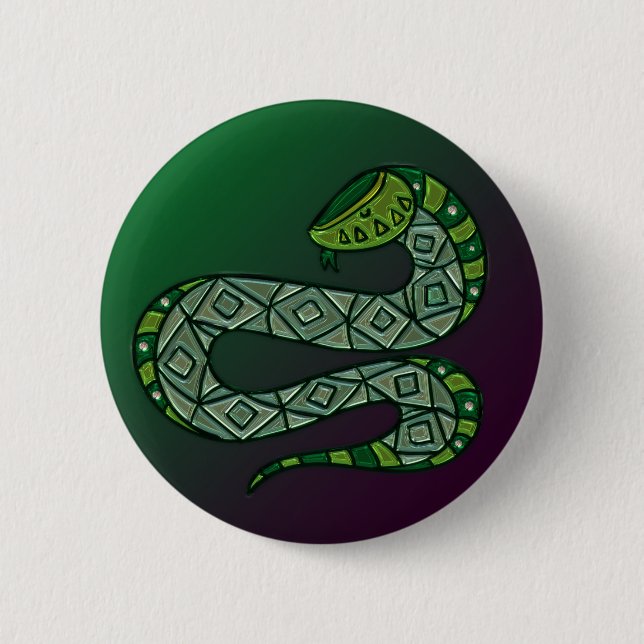 Cool Snake Metallized Tribal Art Button (Front)