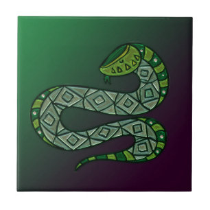 Cool Snake Metallized Tribal Art Ceramic Tile