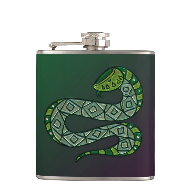 Cool Snake Metallized Tribal Art Flask (Front)