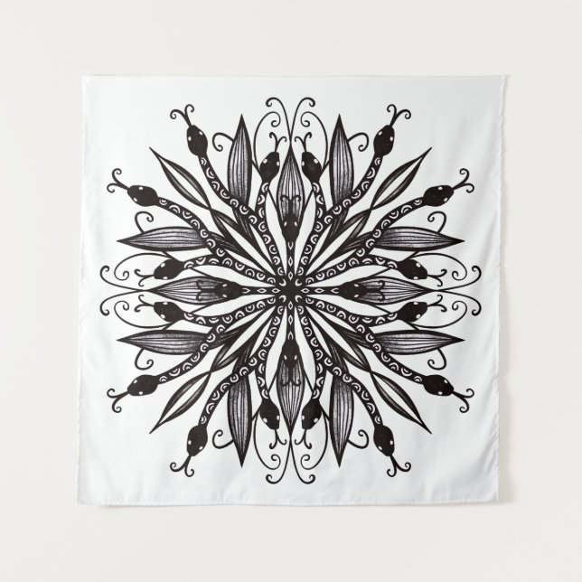 Cool Snakes Black And White Botanical Gothic Tapestry (Front)