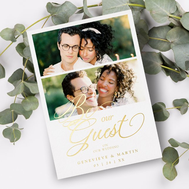 Cool Snazzy Real Golden 2 Photos Collage Wedding Foil Invitation (Creator Uploaded)