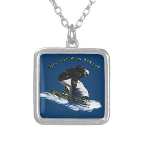 Cool Snow Boarder Winter Sports Theme Silver Plated Necklace