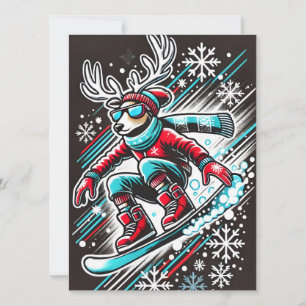 Cool Snowboarding Reindeer Christmas Card For Boys