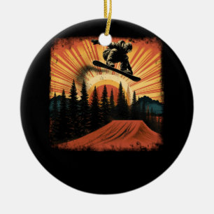 Cool Snowboarding Vintage Snowboarder Sunset Extre Ceramic Ornament