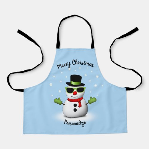 Cool Snowman Adorable Smirk Christmas Personalize  Apron