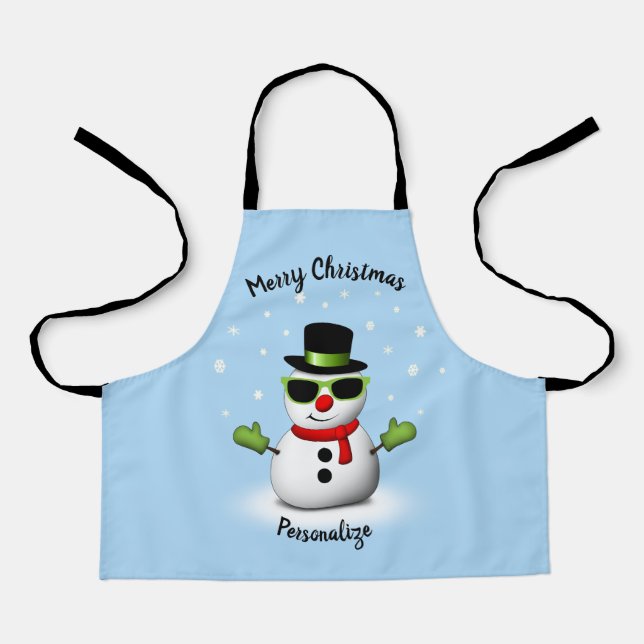 Cool Snowman Adorable Smirk Christmas Personalize  Apron (Front)