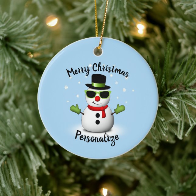 Cool Snowman Adorable Smirk Christmas Personalize Ceramic Ornament (Tree)
