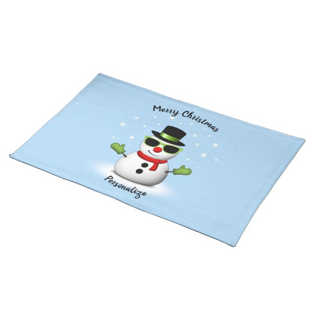 Cool Snowman Adorable Smirk Christmas Personalize Cloth Placemat (On Table)