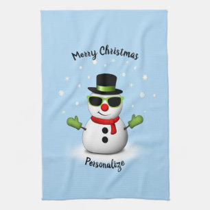Cool Snowman Adorable Smirk Christmas Personalize Kitchen Towel