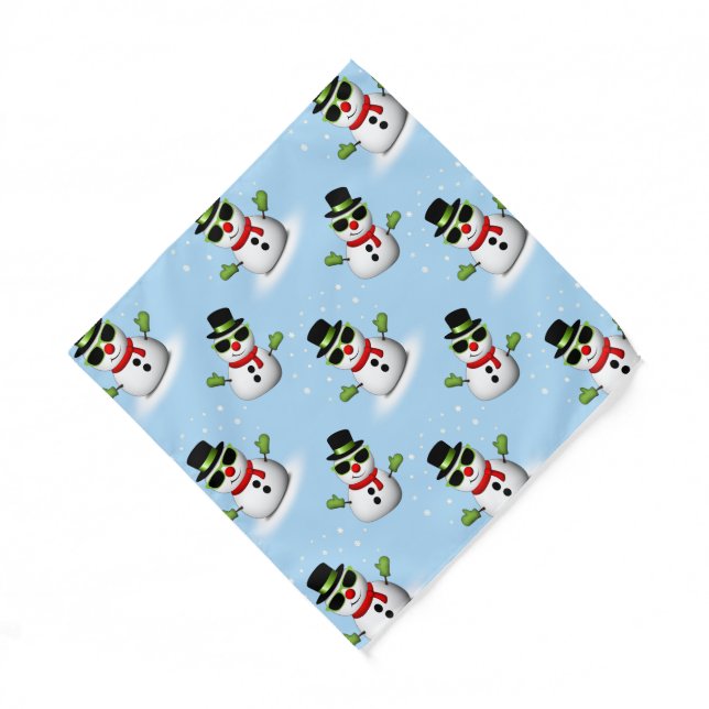 Cool Snowman Christmas Winter blue pattern Bandana (Front)