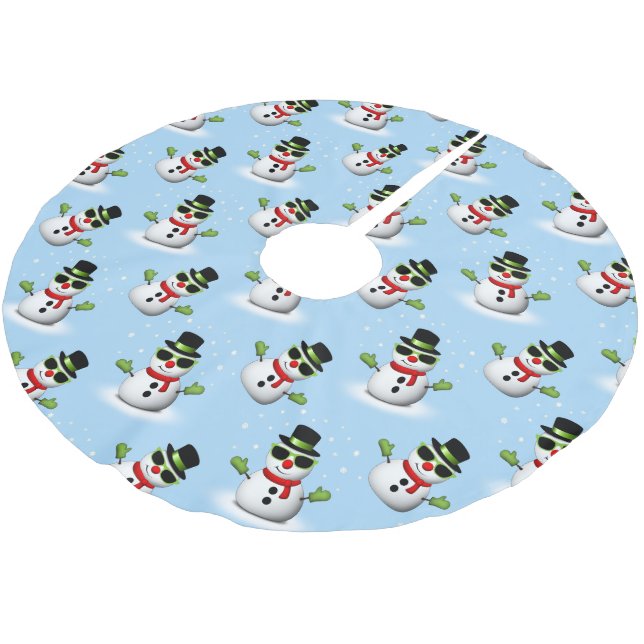 Cool Snowman Christmas Winter blue pattern Brushed Polyester Tree Skirt (Angled)