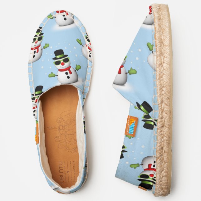 Cool Snowman Christmas Winter blue pattern Espadrilles (Side)
