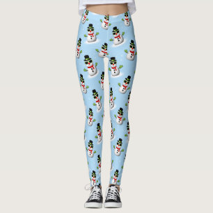 Cool Snowman Christmas Winter blue pattern Leggings