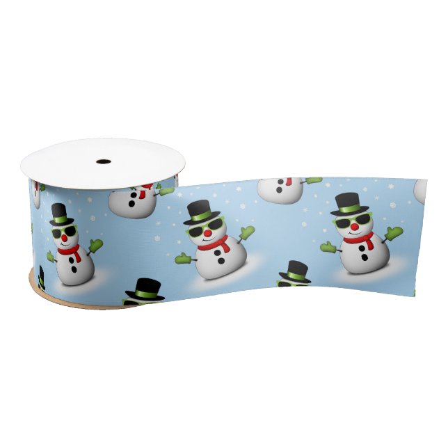 Cool Snowman Christmas Winter blue pattern Satin Ribbon (Spool)