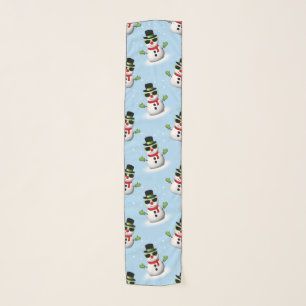 Cool Snowman Christmas Winter blue pattern Scarf