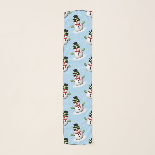 Cool Snowman Christmas Winter blue pattern Scarf (Front)