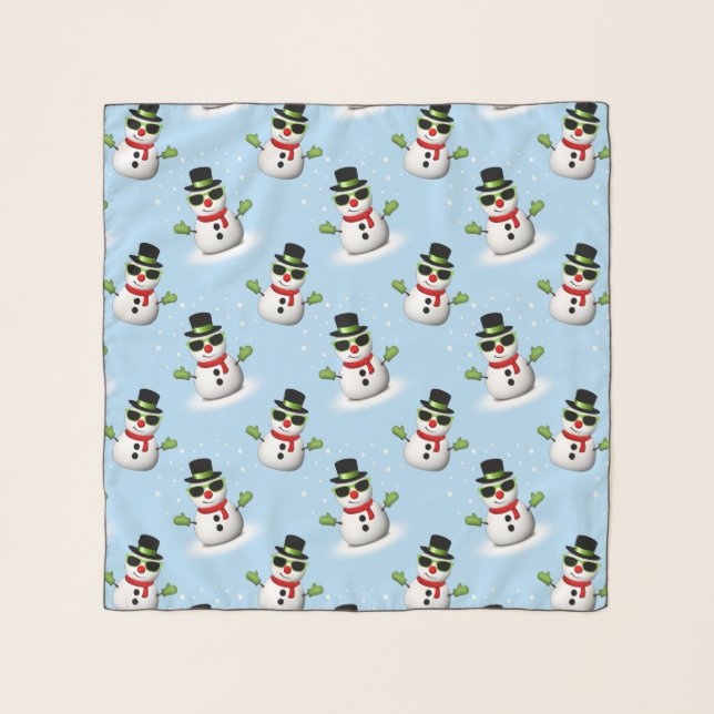 Cool Snowman Christmas Winter blue pattern Scarf (Front)