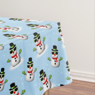 Cool Snowman Christmas Winter blue pattern Tablecloth