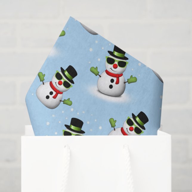 Cool Snowman Christmas Winter blue pattern Tissue Paper (Gift Bag)