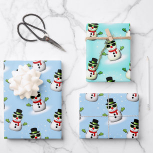 Cool Snowman Christmas Winter blue pattern Wrapping Paper Sheets