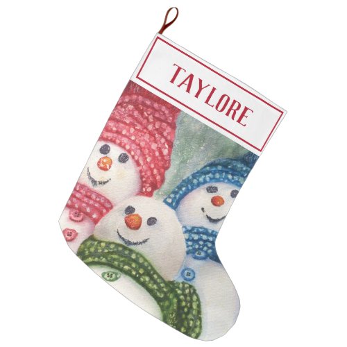 Cool Snowman Family Large Christmas Stocking