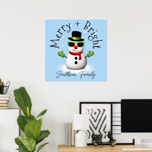 Cool Snowman Merry Bright Christmas Custom Family Poster