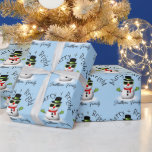 Cool Snowman Merry Bright Christmas Custom Family  Wrapping Paper<br><div class="desc">Cool Snowman Merry Bright Christmas Custom Family Wrapping Paper. Cute festive winter birthday celebration blue winter snowman pattern Gift Wrapping Supplies for kids. Illustration of a cool snowman with green sunglasses and gloves,  red scarf,  and black top hat.</div>