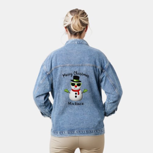 Cool Snowman Merry Christmas Custom name Denim Jacket