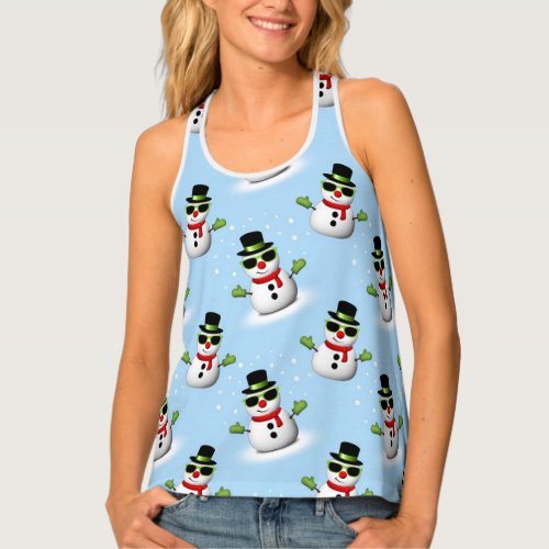 Cool Snowman with Adorable Smirk Winter pattern Tank Top
