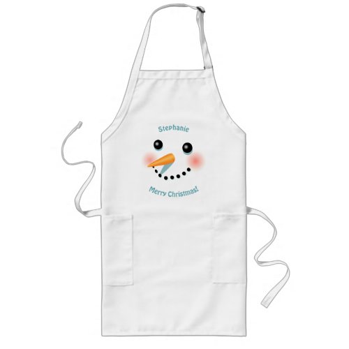 Cool Snowman With Carrot Nose Cartoon Long Apron