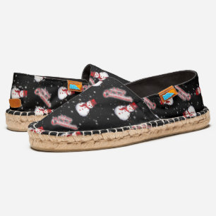 Cool Snowman with Red Hat and Scarf on BLACK Espadrilles