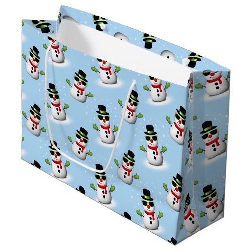 Cool Snowman with Shades Adorable Smirk pattern Large Gift Bag