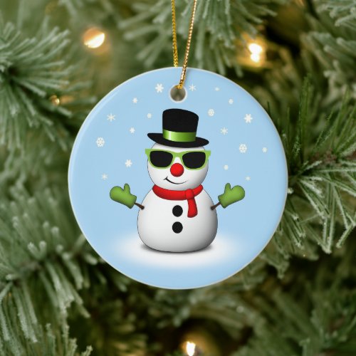 Cool Snowman with Shades and Adorable Smirk Ceramic Ornament