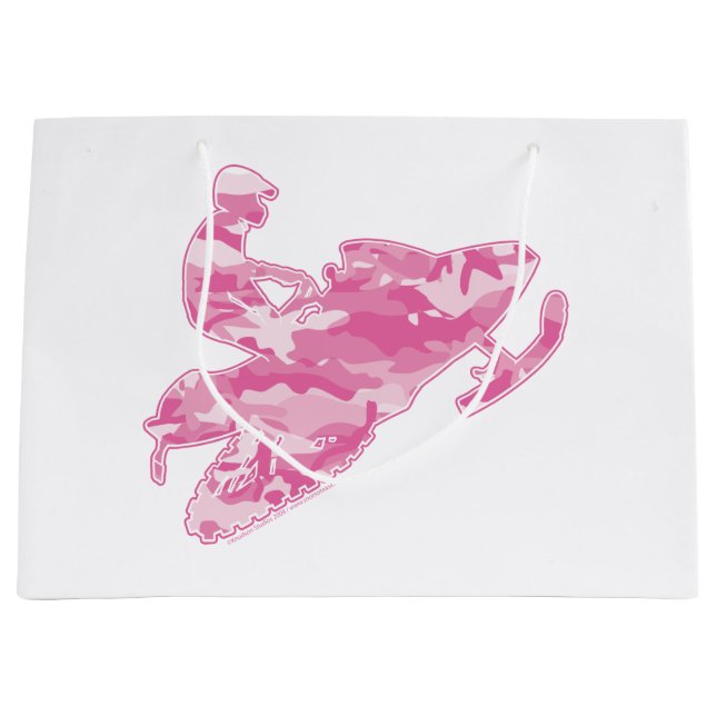 Cool Snowmobile in Pink Camouflage Large Gift Bag (Front)