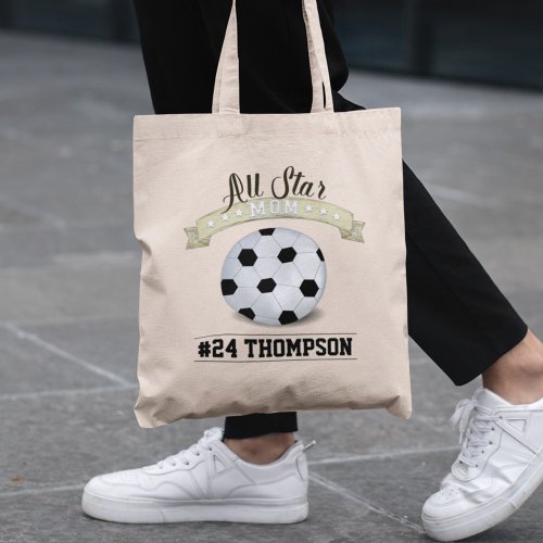 Cool Soccer Mom Typography Athlete Number Tote Bag