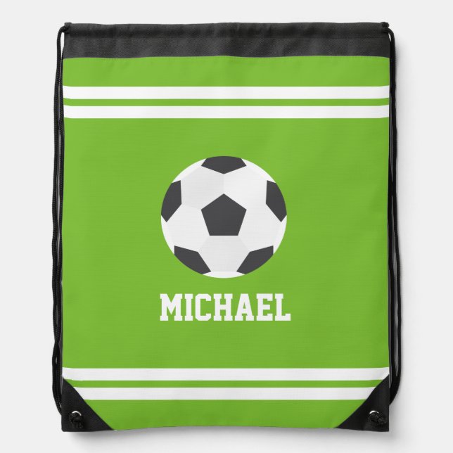 Cool Soccer Themed Personalized Kids Drawstring Bag (Front)