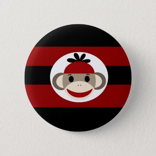 Cool Sock Monkey Beanie Hat Red Black Stripes Button
