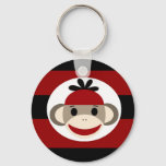 Cool Sock Monkey Beanie Hat Red Black Stripes Keychain at Zazzle