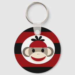 Cool Sock Monkey Beanie Hat Red Black Stripes Keychain