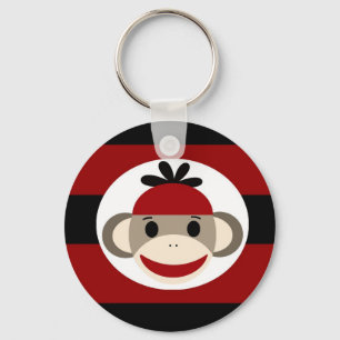 Cool Sock Monkey Beanie Hat Red Black Stripes Keychain