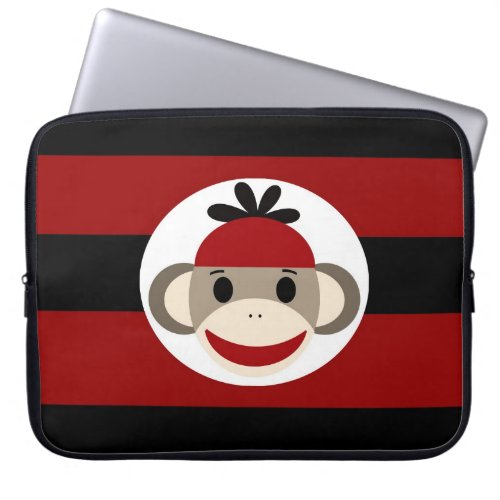 Cool Sock Monkey Beanie Hat Red Black Stripes Laptop Sleeve