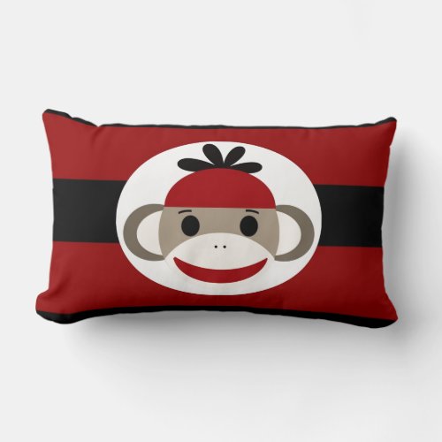 Cool Sock Monkey Beanie Hat Red Black Stripes Lumbar Pillow