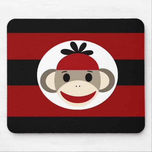 Cool Sock Monkey Beanie Hat Red Black Stripes Mouse Pad