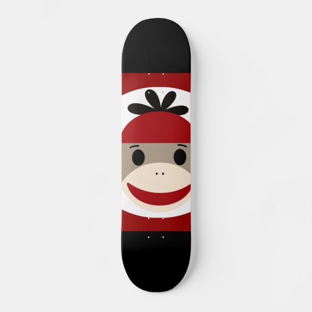 Cool Sock Monkey Beanie Hat Red Black Stripes Skateboard (Front)